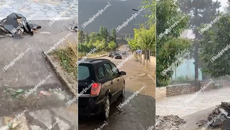 VIDEOLAJM/ ‘Çmendet’ moti në Bulqizë, reshjet e shiut dhe breshëri përmbyt rrugën dhe pedonalen e qytetit