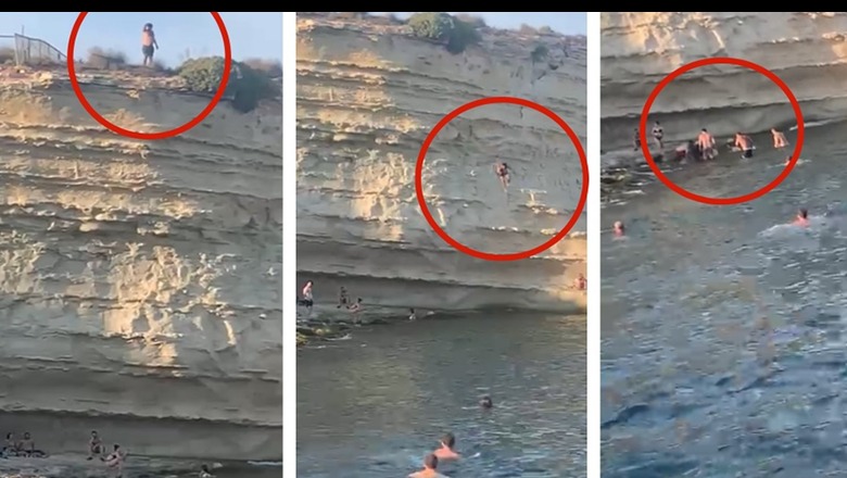 VIDEOLAJM/ Hidhet nga shkëmbi në ujë, loja që mund ti rrezikojë jetën shqiptarit në Maltë 