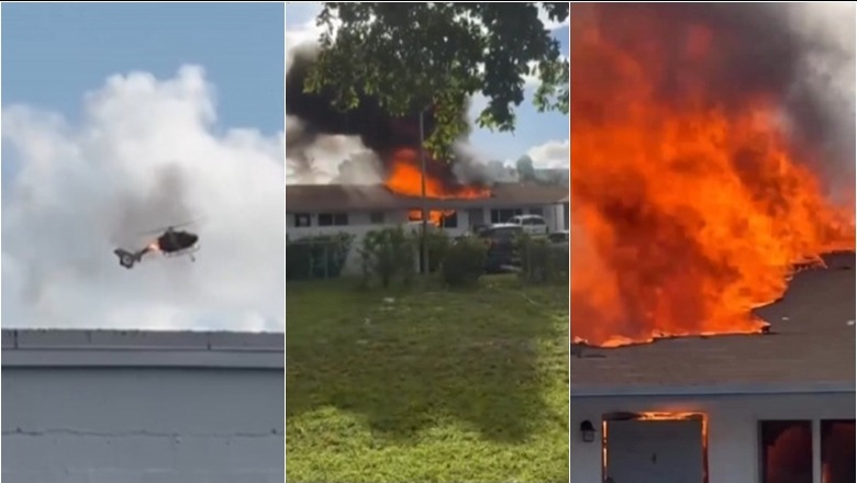 Helikopteri merr flakë në ajër në Florida, pamjet dramatike kur bie në një ndërtesë dhe shpërthen në flakë (VIDEO)