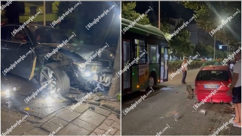 VIDEO/ Aksident në Tiranë, makina përplaset me autobusin e linjës së 'Unazës' dhe një mjet të parkuar! Shkak parakalimi i gabuar