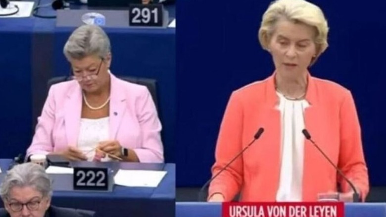 VIDEO/ Komisionierja e BE-së thur me shtiza teksa Von der Leyen mban fjalim