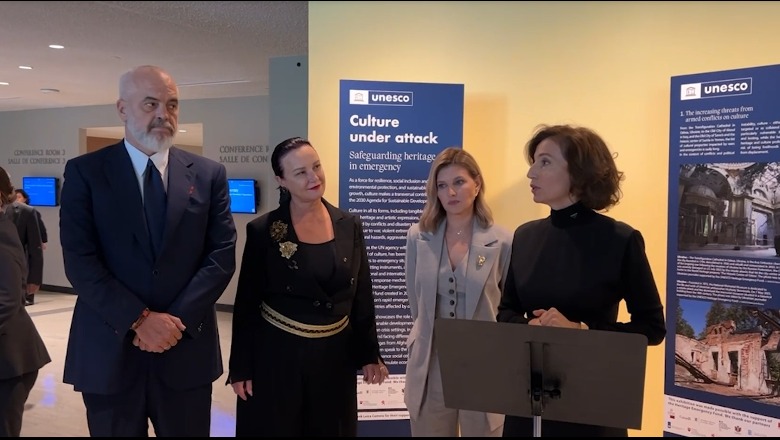 Rama merr pjesë në çeljen e ekspozitës së UNESCO! E pranishme dhe bashkëshortja e Zelenskyt: Shpirtin tonë asnjë luftë nuk mund ta vrasë