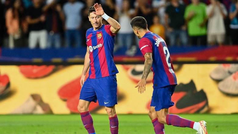 Barcelona përmbys ndeshjen në tetë minutat e fundit, Lewangolski dhe Cancelo i japin kreun e La Ligas (VIDEO)