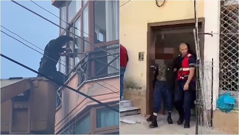 VIDEO/ I vuri zjarrin një makine, policia hipi me autoshkallë nga dritarja për të kapur 30-vjeçar në Korçë pasi bëri rezistencë