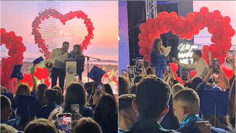 VIDEO/ Propozim për martesë në ceremoninë e diplomimit, studentja i thotë 'po' të riut në Durrës