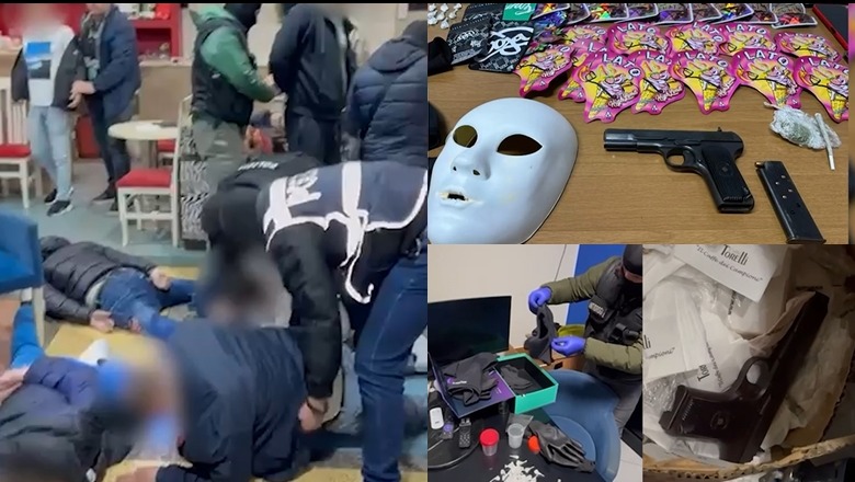 EMRAT/ Antidroga e Tiranës bastis lokalin në Kashar, 4 të arrestuar! Zbulohen qindra doza kokaine, drogë xhelatinoze, shkopa bejsbolli dhe maska  (VIDEO)