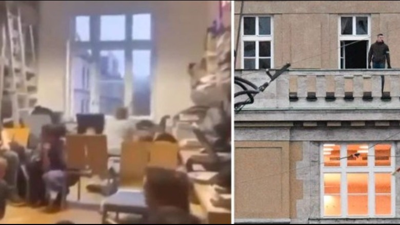 VIDEO/ Pamje të reja nga sulmi në Pragë! Studentët e tmerruar fshihen poshtë karrigeve dhe tavolinave, në sfond dëgjohen të shtënat
