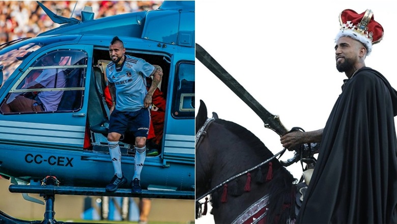'Mbreti' Vidal rikthehet te Colo-Colo, shfaqje me helikopter dhe kuaj në stadium (VIDEO)