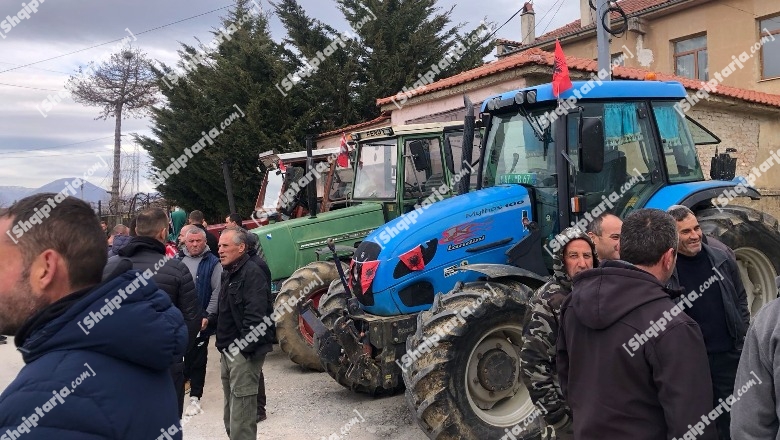 Korçë/ Fermerët e blegtorët në protestë në Devoll, rreshtojnë traktorët para Drejtorisë së Bujqësisë