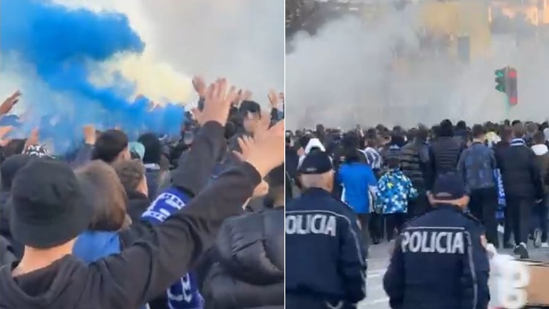VIDEO/ 'Nxehet' atmosfera në kryeqytet, tifozët e Partizanit dhe Tiranës marshojnë drejt 'Air Albania'