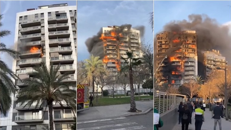 Video/ Shikoni si flakët përpinë bllokun e pallateve në Valencia të Spanjës, 10 të vdekur! Veshja e fasadës ndihmoi përhapjen e zjarrit