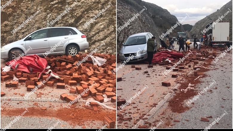 FOTO/ Kamionit i bien tullat në rrugë pranë tunelit të Skërficës, makina 'fluturon' mbi to