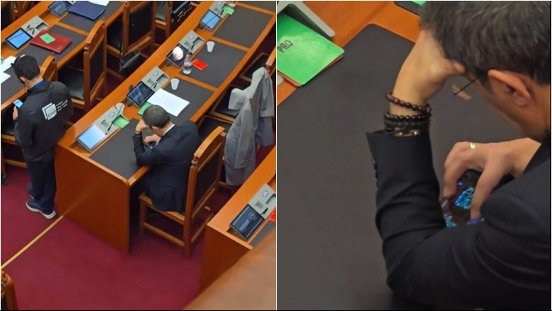 VIDEOLAJM/ Diskutimet e gjata në Kuvend bëjnë me ‘dhimbje koke’ deputetin e PS, kalon kohën duke luajtur lojëra në telefon