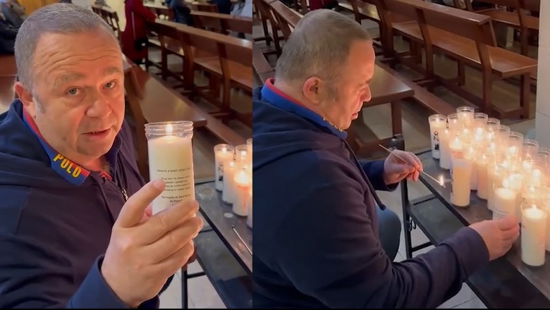 Gjergj Luca ndez një qiri në kishë për Monika Kryemadhin: Pas këtij momenti mos e rruaj më (Video)