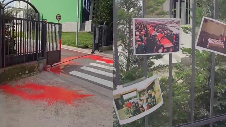 VIDEO/ Tifozat Kuq e Zi 'gjakosin' FSHF-në, protestë me bojë të kuqe dhe foto të gjenocidit serb kundër shqiptarëve
