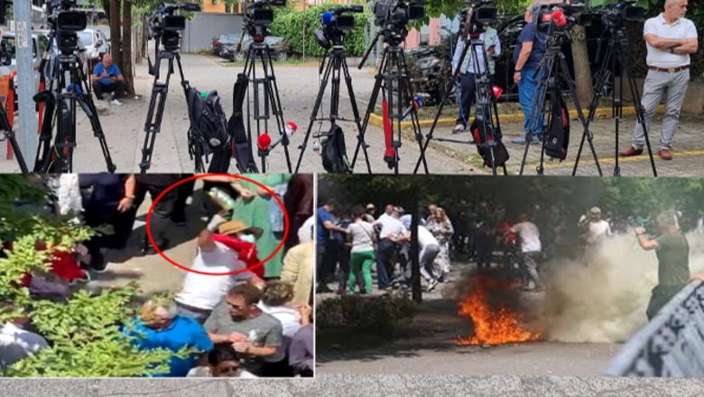 Mbrojtën protestuesin e molotovit që u rrezikoi jetën dhe sulmuan gazetarët! Operatorët e mediave bojkot në bllok përfaqësuesve të Rithemelimit  