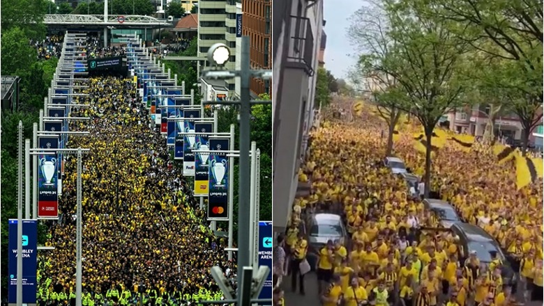 VIDEO/ 'Lumi' verdhezi trondit Londrën, tifozët e Dortmund janë tjetër nivel