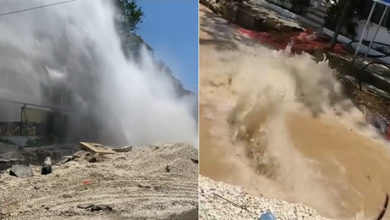 VIDEO/ Uji shpërthen si shatërvan nga tubacioni në Vlorë, dëmtohen bizneset