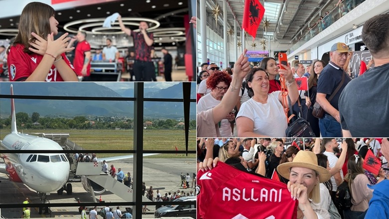 Aeroporti i Tiranës përcjell me festë tifozët kuq e zi