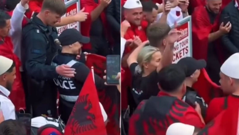 VIDEO/ Moment epik para ndeshjes, policët gjermanë futen në valle me tifozët e Shqipërisë