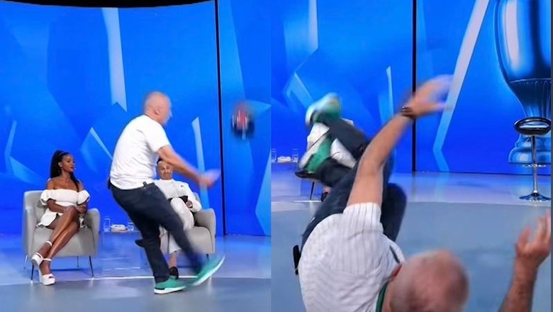 Metën nuk e mbajnë këmbët pas ndarjes me Kryemadhin dhe pyetjeve të SPAK, rrëzohet mes studios televizive duke bërë xhonglime me topin
