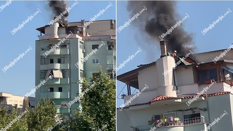 VIDEO/ Zjarr në tarracën e një pallati te Komuna e Parisit në Tiranë, digjen plehra