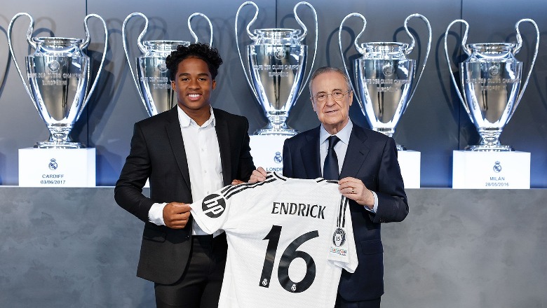 Zyrtare/ Endrick firmos për 6 sezone me Real Madrid, 'Bernabeu' i tejmbushur pret yllin e ri të futbollit (VIDEO)