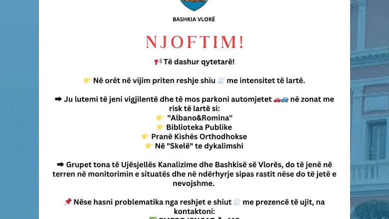 Në Vlorë priten reshje intensive shiu, bashkia apel qytetarëve: Jini vigjilentë, mos parkoni mjetet në zonat me risk! Grupet e punës do të jenë në terren 