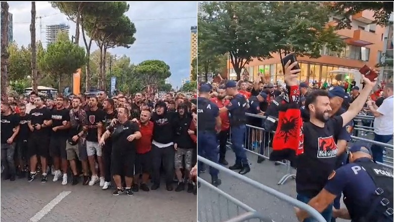 VIDEO/ 'Uragani' kuqezi marshon drejt stadiumit, kontrolle nga policia! Nis futja e tifozëve në 'Air Albania'