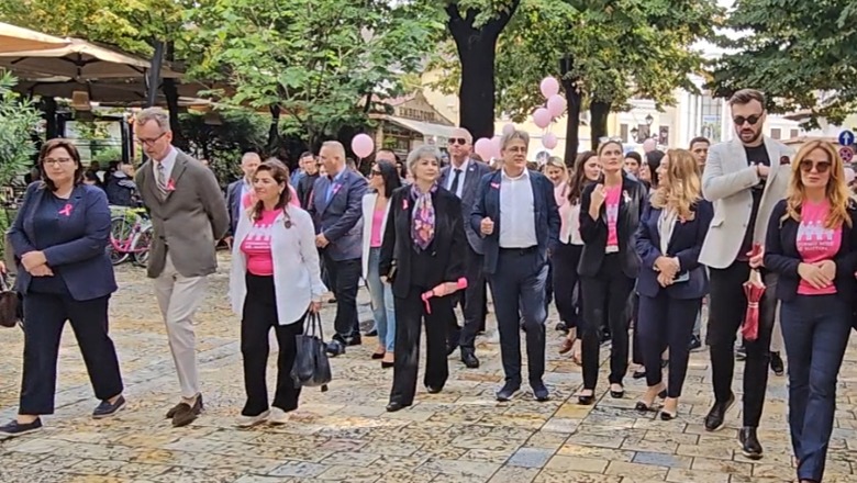 Shkodër, ambasadorët marrin pjesë në marshim sensibilizues për parandalimin e kancerit të gjirit