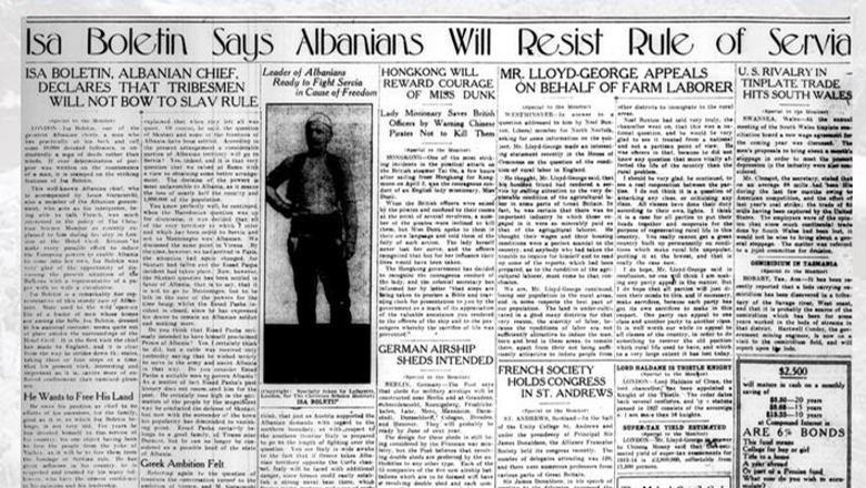 The Christian Science Monitor (1913) / Intervista me Isa Boletinin dhe Luigj Gurakuqin në hotelin 'Cecil', në Londër