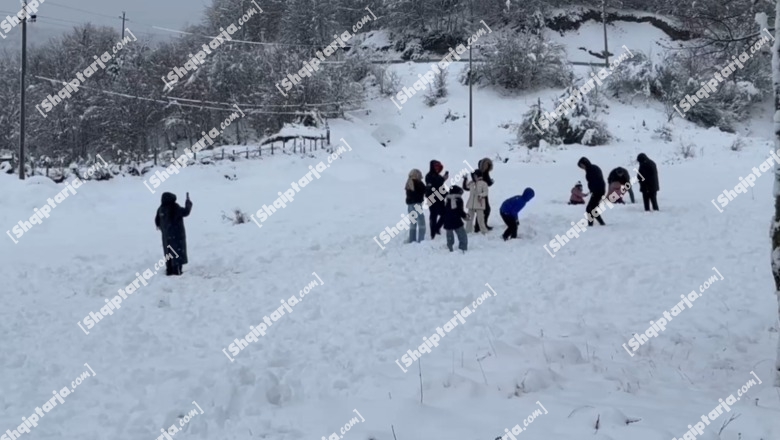 VIDEOLAJM/ Dardha turistike nën petkun e bardhë, vizitorët argëtohen duke luajtur me topa bore