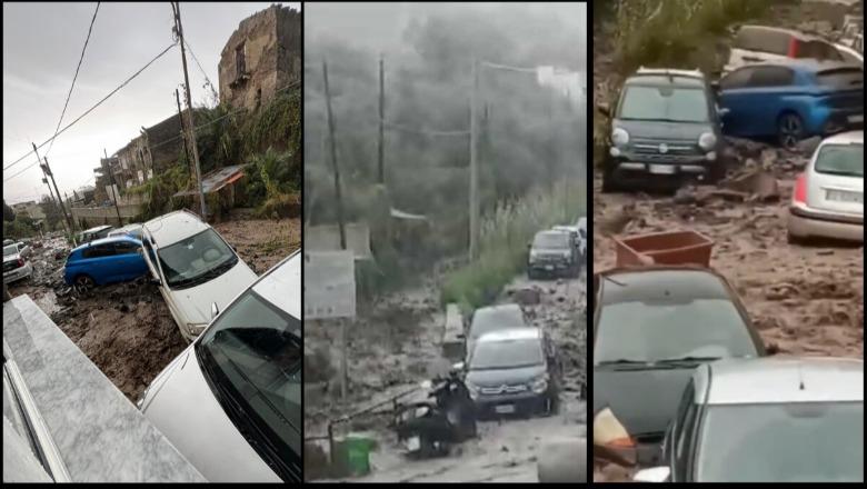 Itali/ Përmbytje në Siçili, bllokohen rrugët, uji 'rrëmben' automjetet! Zjarrfikësit kryejnë 100 operacione shpëtimi (VIDEO)