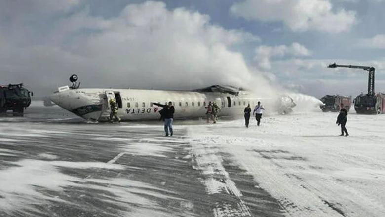 Kanada/ Avioni i Delta Airlines u përmbys gjatë uljes, ja momenti kur shpërthen në flakë, 18 të plagosur (VIDEO)