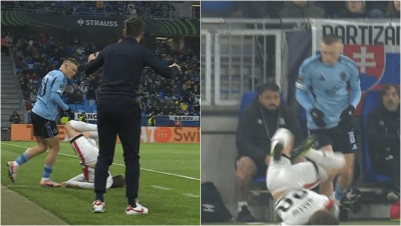 Ivan Balliu 'bën me zemër' tifozët, rrëzim i frikshëm gjatë ndeshjes në Conference League! Zëvendësohet pas 32 minutash lojë