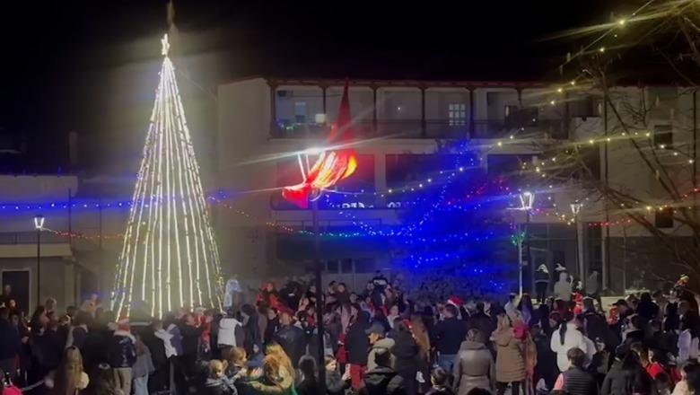 Atmosfera festive në Bashkinë Roskovec, ndizen dritat e pemës së fundvitit në qendër të qytetit