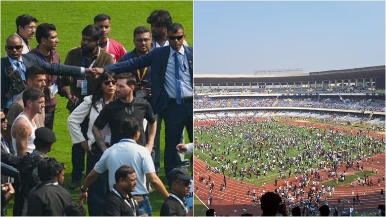 VIDEO/ 85 mijë tifozë e pritën prej orësh në stadium, Lionel Messi u shfaq për disa minuta në Indi! Mbështetësit futen në fushë dhe shkaktojnë rrëmujë