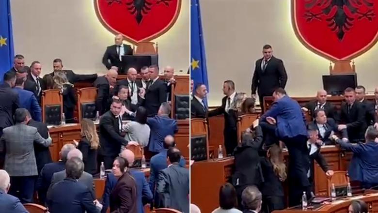 Kaos në Kuvend, Klevis Balliu hipën mbi tavolinë për të kaluar tek vendi i ministrave! Gardisti e tërheq zvarrë