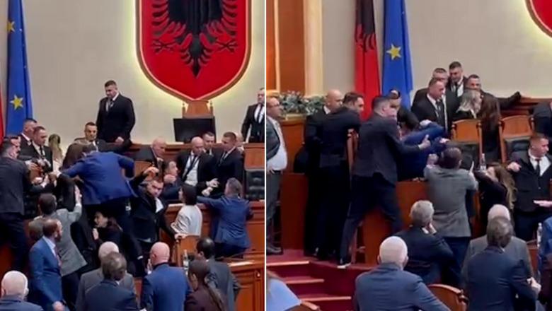 Kaos në Kuvend, Klevis Balliu hipën mbi tavolinë për të kaluar tek vendi i ministrave! Gardisti e tërheq zvarrë