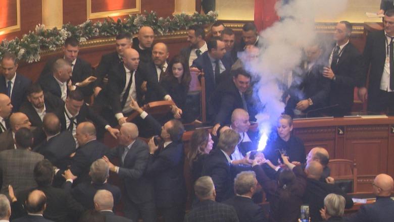 Deputetja e PD ndez flakandanin në Kuvend, e kishte mbështjellë me posterin e opozitës (VIDEO)