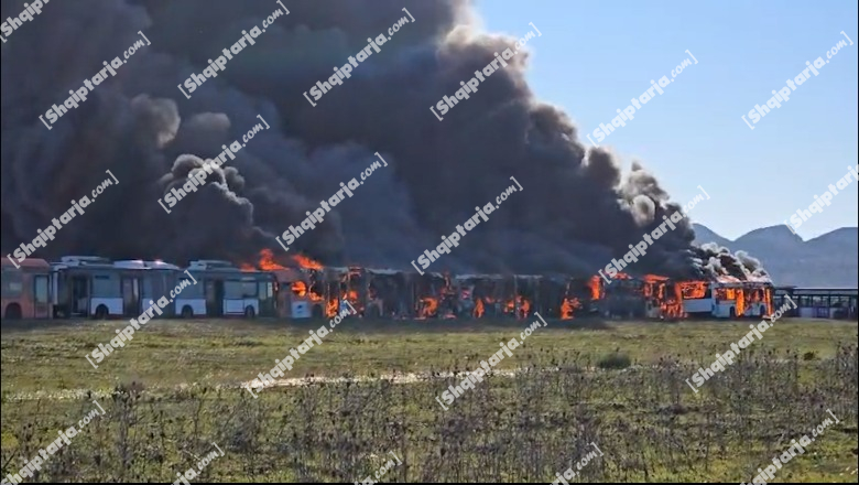 Digjen dhjetëra autobusë të rreshtuar në sektorin Rinia në Durrës! Tymi mbulon zonën