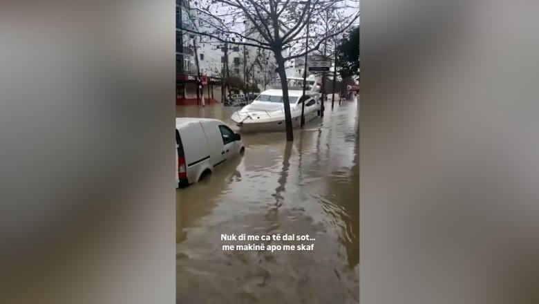 Bashkia e Durrësit mundëson xhiro me skaf në rrugët e përmbytura! VIDEOJA me Inteligjencë Artificiale bëhet virale