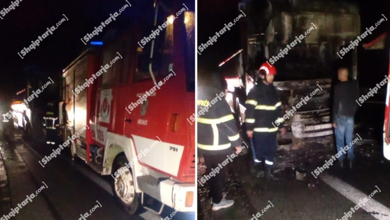 Përfshihet nga flakët autoboti me naftë në Rrugën e Kombit, shpëton drejtuesi