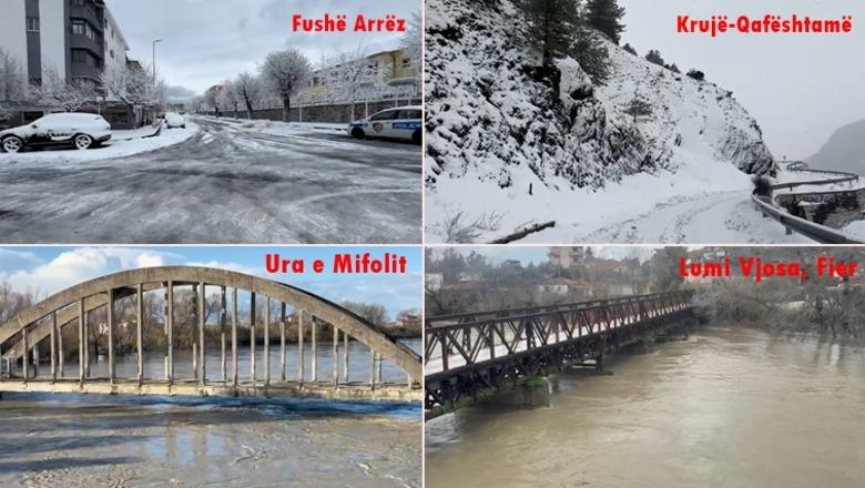 Moti i keq në Shqipëri/ Lumenjtë dalin përsëri nga shtrati, rrezik përmbytjesh në Vlorë e Fier! Bllokohet aksi Krujë-Qafështamë dhe Fushë-Arrëz-Iballë nga dëbora