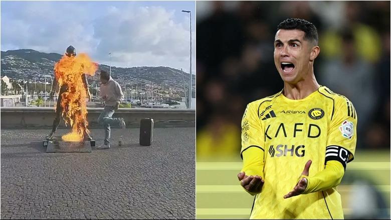 VIDEO/ Cristiano Ronaldo i padëshiruar në vendlindje, i vihet flaka statujës së CR7! Autori filmon veten dhe kërcen