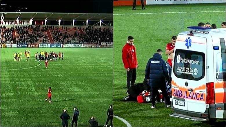 Frikë gjatë ndeshjes Partizani 2-2 AF Elbasani, Sembene rrëzohet pa ndjenja! Ambulanca futet në fushë