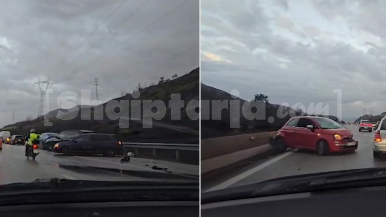 Aksident në autostradën Tiranë-Elbasan, 4 makina përplasen me njëra-tjetrën (VIDEO)
