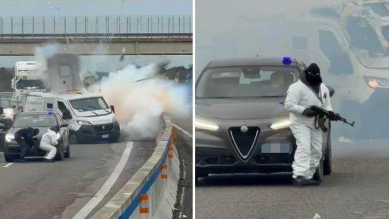 Grabitje si në filmat aksion në Itali! Maskat e veshur si ‘agjentë sigurie’ hedhin në erë blindin që transportonte para në autostradë