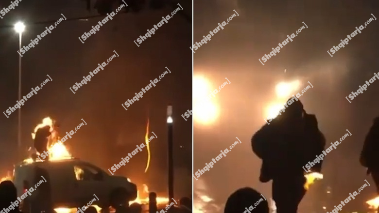 Molotovët drejt Kuvendit, momenti kur operatori përfshihet nga flakët