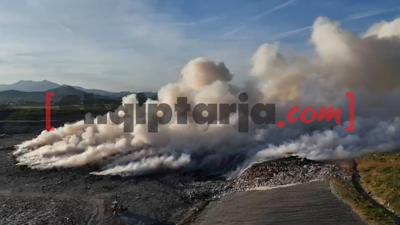 Pamje me dron nga zjarri në landfillin e Bushatit në Shkodër